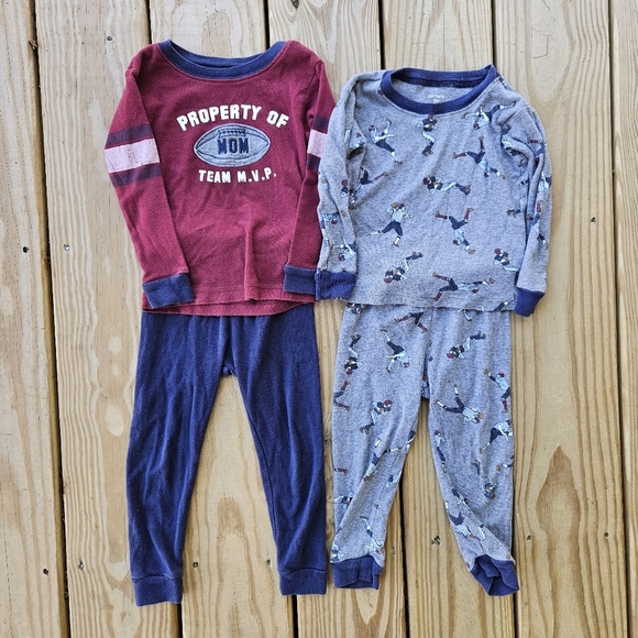 Lot Set of 2 Carter's Boys 2T Cotton Football Pajamas - Picture 1 of 10